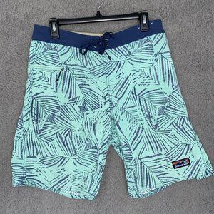 Patagonia Board Shorts Mens 33 Wavefarer Green Floral‎ Nylon Unlined Swim Trunks